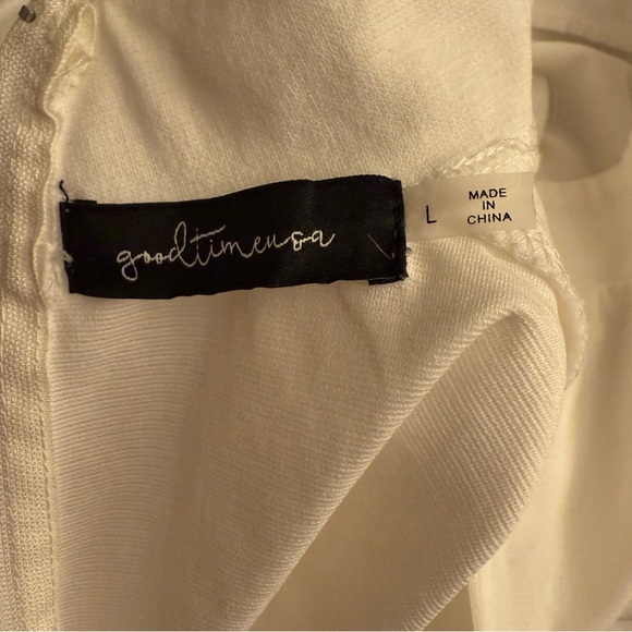 GoodTimeUSA Shoulder Pads Bodysuit Mock Neck Back Zip Cream Ivory Women L - Picture 5 of 6